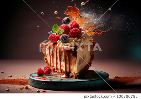 Gourmet Cheesecake Dessert, Exquisite Restaurant Fruit Cake, Haute Cuisine Cheese Cake, Generative Ai Illustration 100286783