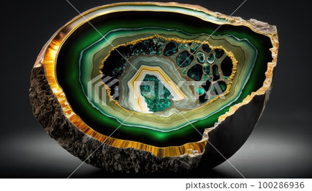 cut natural semi-precious stone with crystals inside cut natural semi-precious stone with crystals inside 100286936
