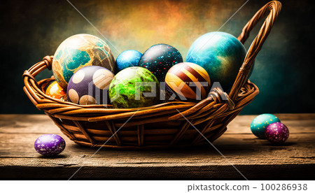 the planets lie in a wicker basket on a wooden table. rustic style the planets lie in a wicker basket on a wooden table. rustic style 100286938