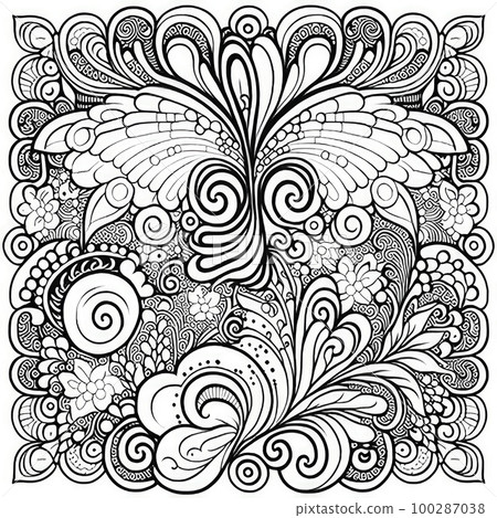 Flower Coloring Book, Black White Line Mandala, Coloring Flower, Abstract Generative AI Illustration Flower Coloring Book, Black White Line Mandala, Coloring Flower, Abstract Generative AI Illustration 100287038