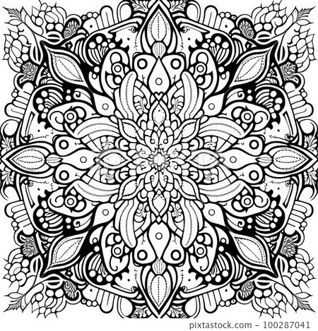 Flower Coloring Book, Black White Line Mandala, Coloring Flower, Abstract Generative AI Illustration Flower Coloring Book, Black White Line Mandala, Coloring Flower, Abstract Generative AI Illustration 100287041