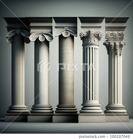 Stone Pillars Set, Old Roman Columns, Marble Greek Pillar, Rome Greece Architecture, Generative AI Illustration 100287048