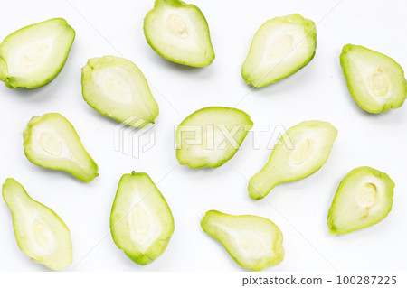 Fresh chayote fruit on white background. Fresh chayote fruit on white background. 100287225