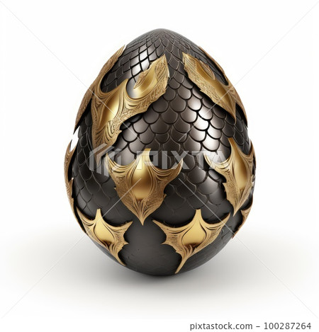 Dragon Egg Isolated, Black and Gold Scaled Fantasy Eggs, Dinosaur Fossil, Dragon Egg Generative AI Illustration 100287264