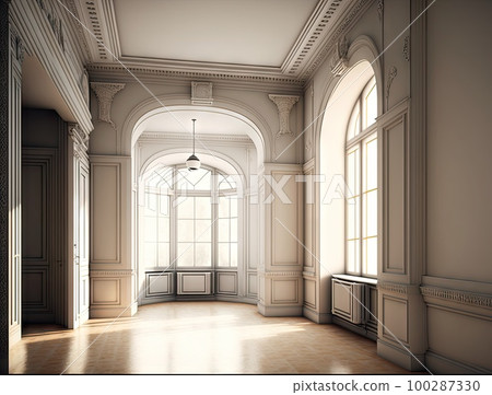 Castle Interiors, Empty Victorian Hall, Luxury Hotel Lobby, Royal Villa Abstract Generative AI Illustration 100287330