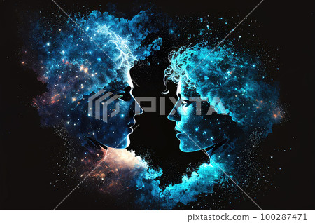 Gemini Zodiac Sign, Horoscope Symbol, Magic Astrology Twins in Fantastic Night Sky, Generative AI Illustration Gemini Zodiac Sign, Horoscope Symbol, Magic Astrology Twins in Fantastic Night Sky, Generative AI Illustration 100287471