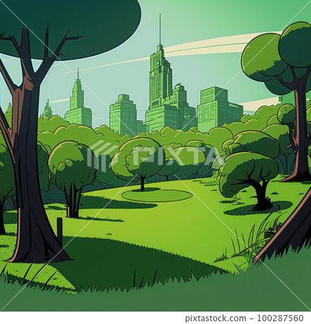 City Park, Green Summer Landscape, Urban Park, Abstract Generative AI Illustration 100287560