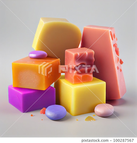 Handmade Soap, Artisan Cosmetic, Care Detergents, Color Soaps, Abstract Generative AI Illustration 100287567