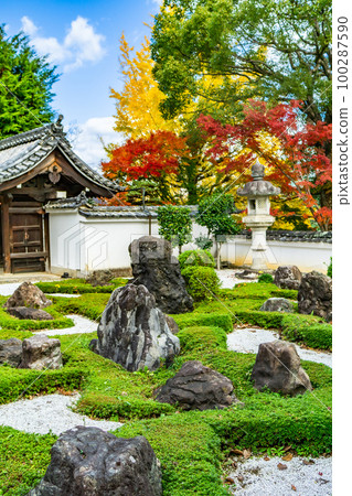 北山本年山正善寺的秋葉,京都園內 北山本年山正善寺的秋葉,京都園內 100287590