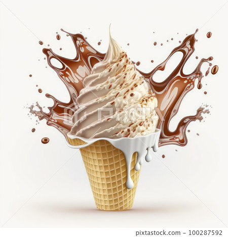 Ice Cream Cone Isolated, Icecream Drawing Imitation, Waffle Gelato, Ice Cream Splash Abstract Generative AI Illustration 100287592