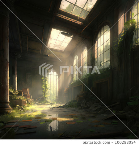 Abandoned Post-Apocalyptic City, Overgrown Ruins, Zombie Ruins, Abstract Generative AI Illustration Abandoned Post-Apocalyptic City, Overgrown Ruins, Zombie Ruins, Abstract Generative AI Illustration 100288054