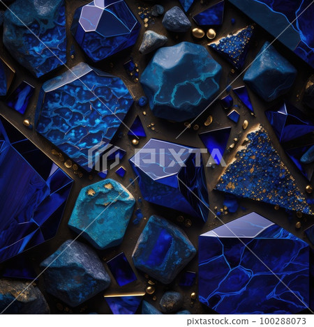 Lapis Lazuli Texture, Blue Stone Background, Lazure Gem Slice, Dark Blue Crystal, Abstract Generative Ai Illustration 100288073
