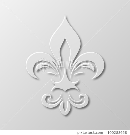 Vector Realistic Paper 3d Fleur De Lis Closeup on White Background. Heraldic Lily Sign, Vector Illustration 100288638