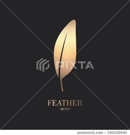 Vector Fluffy Golden Color Feather Logo Icon, Silhouette Feather Closeup Isolated. Design Template of Flamingo, Angel, Bird Feather. Lightness, Freedom Concept Vector Fluffy Golden Color Feather Logo Icon, Silhouette Feather Closeup Isolated. Design Template of Flamingo, Angel, Bird Feather. Lightness, Freedom Concept 100288640