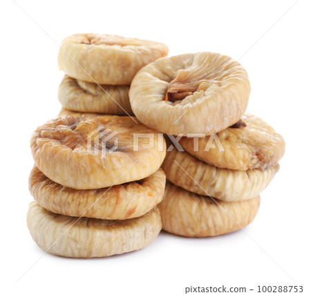 Pile of tasty dried figs isolated on white 100288753