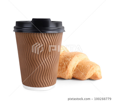 Fresh croissant and drink on white background Fresh croissant and drink on white background 100288779