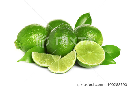 Fresh ripe green limes isolated on white 100288790
