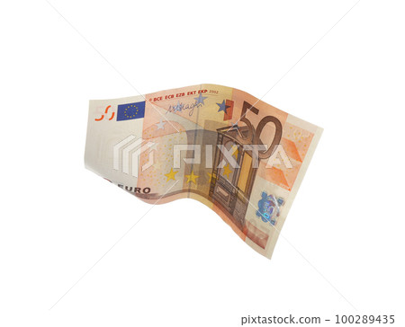 Euro banknote isolated on white. Flying money 100289435