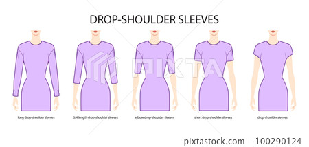 Set of Drop-shoulder sleeves clothes - long, short, 3-4, elbow length technical fashion illustration with fitted body Set of Drop-shoulder sleeves clothes - long, short, 3-4, elbow length technical fashion illustration with fitted body 100290124