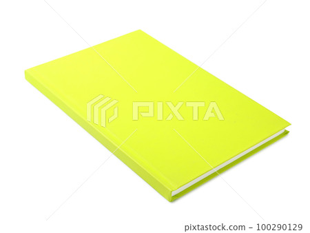Stylish yellow notebook isolated on white. Office stationery 100290129