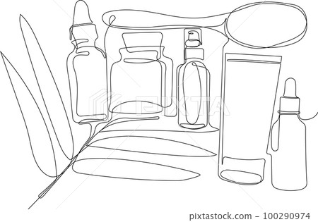 Skin care concept. Landing page template. Morning routine. Bath time. Organic products for scrubbing and body skin care with natural herbal skin care products, top view. Vector illustration 100290974