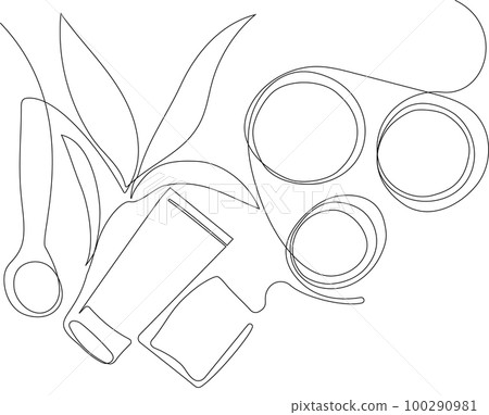 Skin care concept. Landing page template. Morning routine. Bath time. Organic products for scrubbing and body skin care with natural herbal skin care products, top view. Vector illustration 100290981
