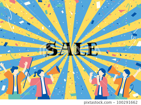 People shouting with megaphone SALE concentration line background 100291662