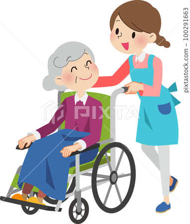 A woman who cares for pushing a wheelchair 100291663