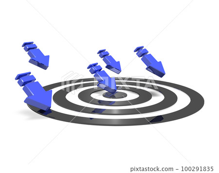 多支箭如雨點般落在目標上。代表準確性的抽象概念。命中和飽和攻擊。 100291835