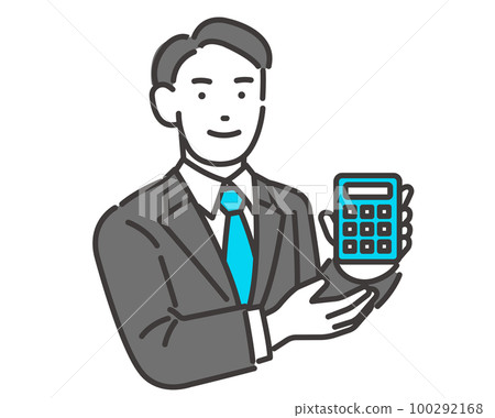 Vector illustration material of a male business person holding a calculator / quotation / sales 100292168