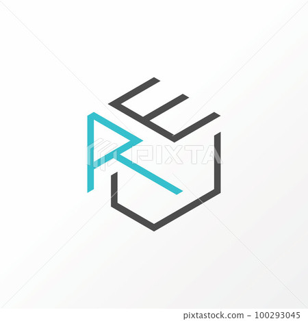 Simple and unique letter or word REU line font on 3D hexagon or box image graphic icon logo design abstract concept vector stock. Can be used as a symbol related to initial or monogram 100293045