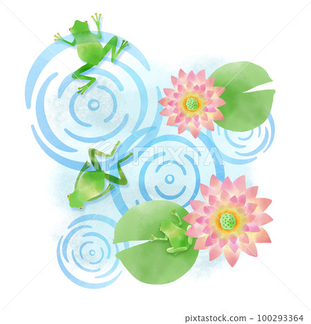 插圖與睡蓮花和青蛙圖案 插圖與睡蓮花和青蛙圖案 100293364