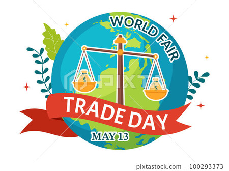 World Fair Trade Day Illustration with Scales Digitally, Climate Justice and Planet Economic in Flat Cartoon Hand Drawn for Landing Page Templates 100293373