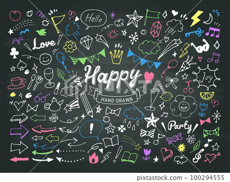 Chalk style girly decoration icon set Chalk style girly decoration icon set 100294555