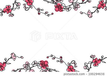 Hand drawn spring floral abstract background design with modern sakura blooming flowers line art 100294638
