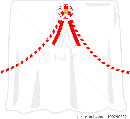 White curtain and red and white ribbon, unveiling ceremony 100296852