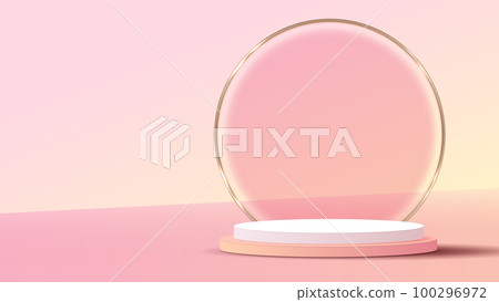 Display podium or stand with yellow and pink gradient for product presentation in pastel colors room. minimal style ideal for presentation product platform, advertisement, package showing. vector. Display podium or stand with yellow and pink gradient for product presentation in pastel colors room. minimal style ideal for presentation product platform, advertisement, package showing. vector. 100296972
