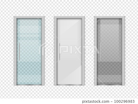 Double sliding glass doors to the office, train station, supermarket with space. vector design. 100296983