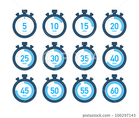 Timer, stopwatch icons set 10 20 30 40 50 60 minutes. Cooking time. 100297143