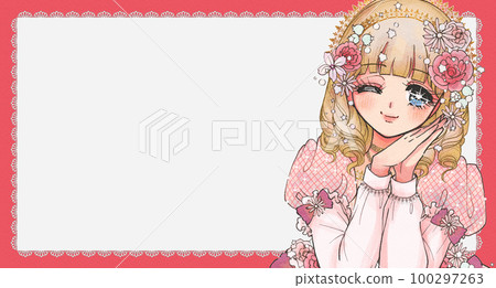 Cute pink frame with begging girl cartoon princess 100297263