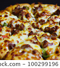 Beautiful and appetizing pizza topped with cheese and sauce. Beautiful and appetizing pizza topped with cheese and sauce. 100299196