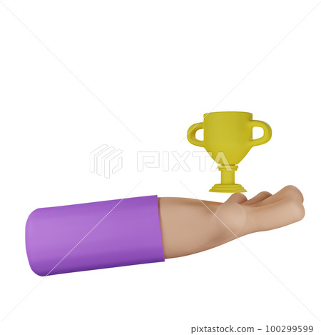 3d rendering hand with award or trophy concept 3d rendering hand with award or trophy concept 100299599