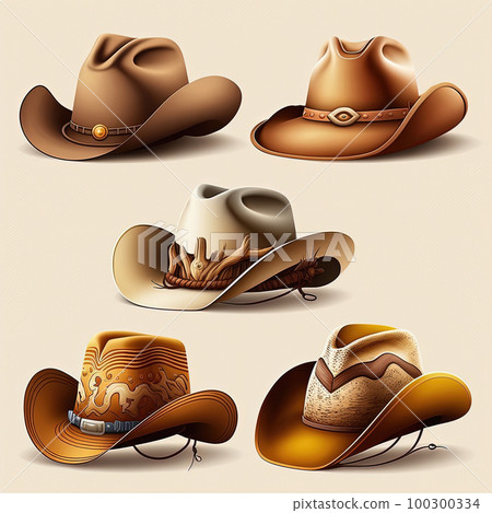 Set of western cowboy hat illustration on white background for design. AI 100300334