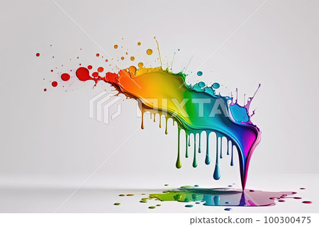 Colorful rainbow liquid paint splash on white background. Abstract paint texture background, copy space. AI Colorful rainbow liquid paint splash on white background. Abstract paint texture background, copy space. AI 100300475