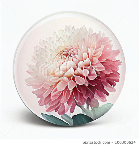 水彩花圓形圖標大麗花 AI 圖像 100300624