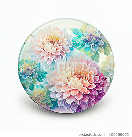 水彩花圓形圖標大麗花 AI 圖像 100300625