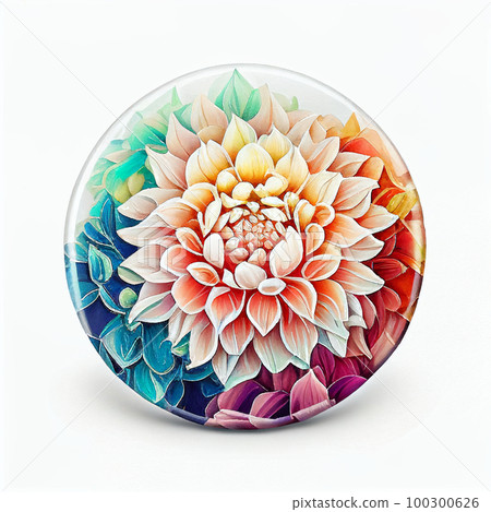 水彩花圓形圖標大麗花 AI 圖像 100300626