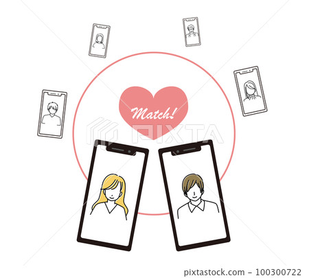 通過匹配應用程序(徵婚應用程序)匹配的異性的圖像插圖 通過匹配應用程序(徵婚應用程序)匹配的異性的圖像插圖 100300722