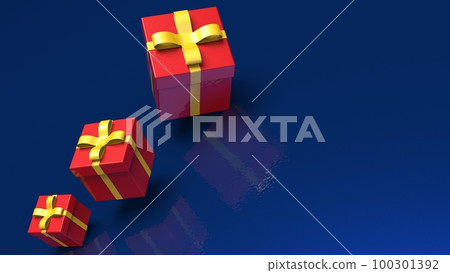 Red gift box navy blue background Red gift box navy blue background 100301392