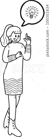 Businesswoman full of ideas with light bulbs illustration in doodle style Businesswoman full of ideas with light bulbs illustration in doodle style 100301634